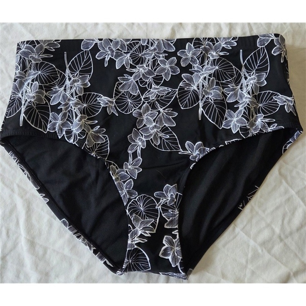 NWOT Swim365 Swimsuits All 22 High Waist Bikini Bottom Black White Floral 132745